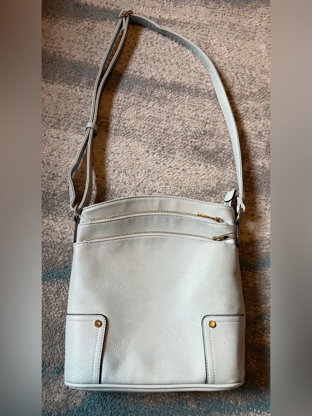 Alyssa Light Blue-Gray Crossbody Bag with Triple Zip Pockets